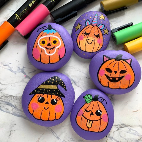 Pumpkin Ball Rock Painting Ideas for Disney Halloween