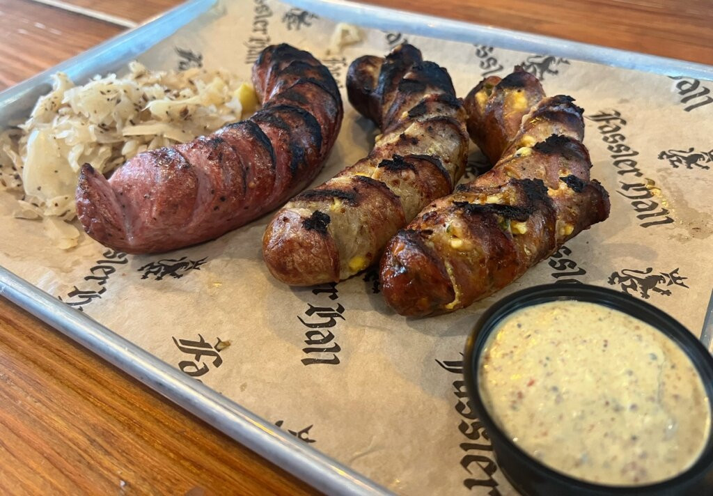 Sausage sampler meal at Fassler Hall in Little Rock, Arkansas