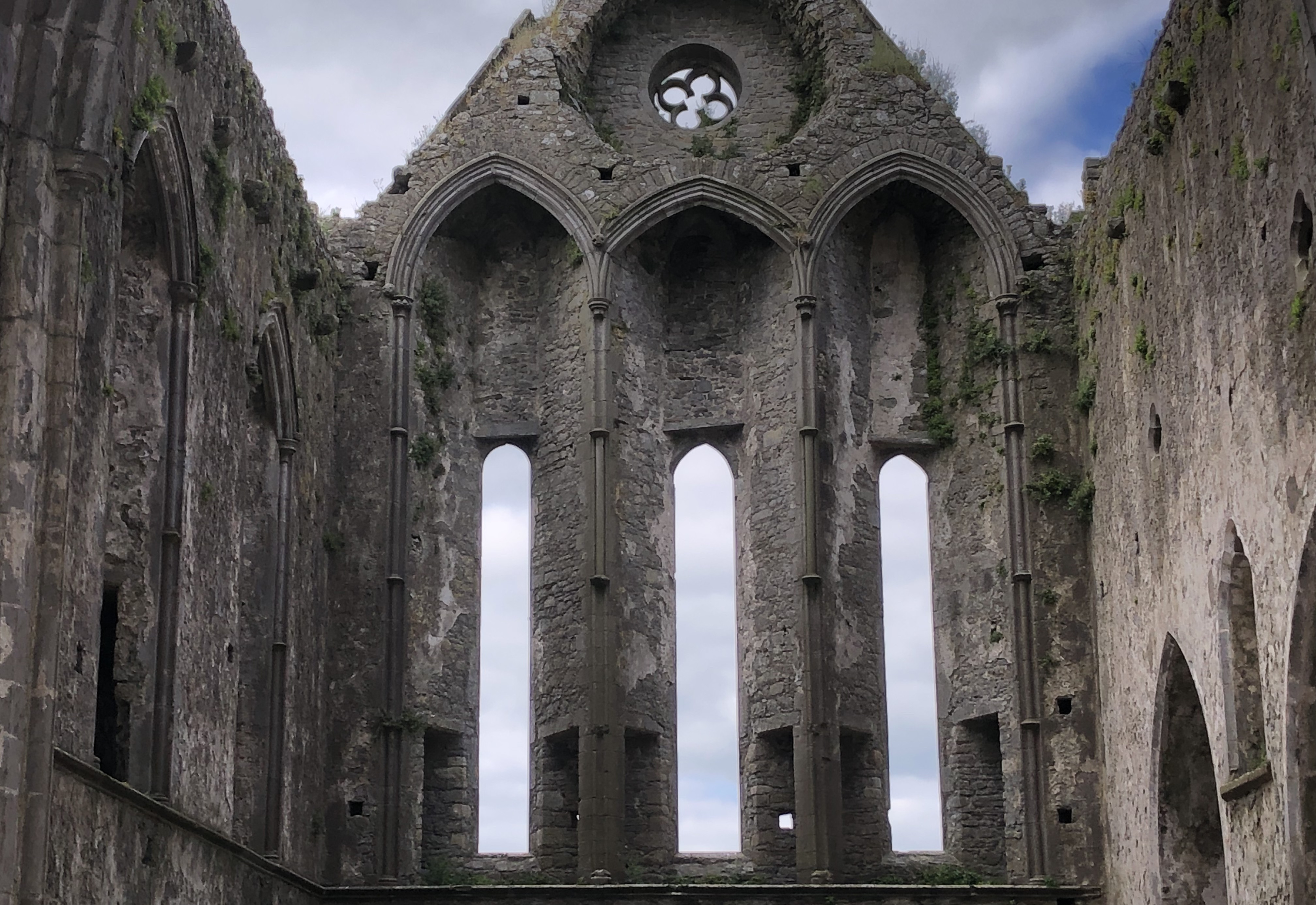 Interior view of the cathedral ruins showing the open sky above