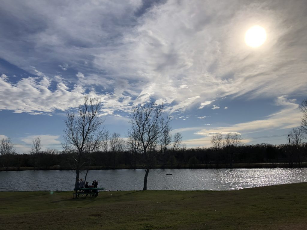 Fishing pond view from Cedar Rock Railroad tour in Williamson County Park