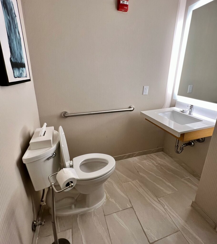 Accessible bathroom sink and toilet area at Delta Hotels