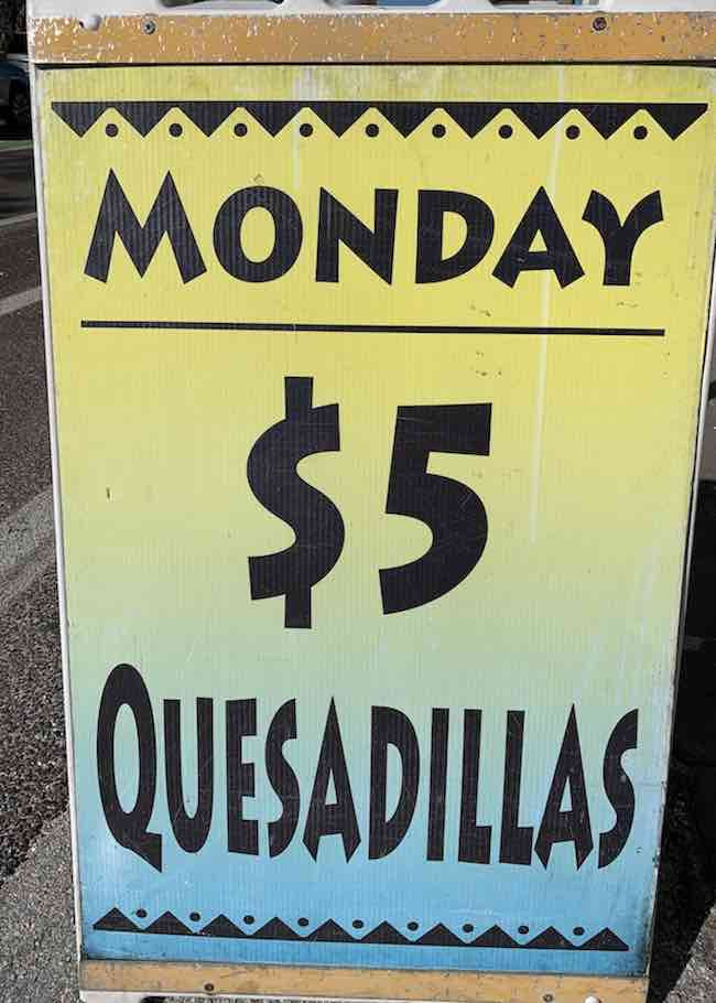 Daily Specials Sign at Jake's Coastal Cantina IRB