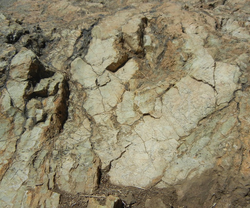 Close-up view of the white chert knocker surface texture and details