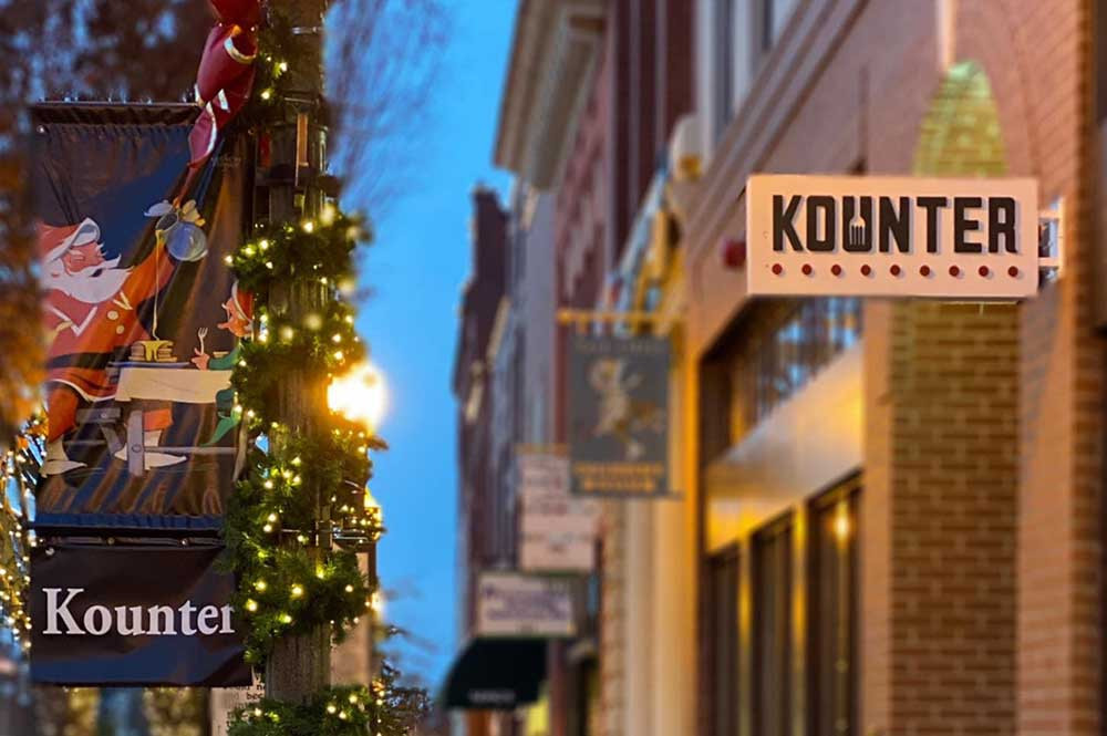 Kounter's interior with bar seating and historic details