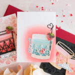 Shaker Valentine's Day card featuring a tumbler filled with sequins and a heart, using the Love On The Rocks collection.