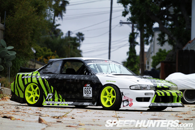 Side view of the Nissan S14 drift car showcasing the Need for Speed livery