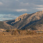 Frog Rock from a distance, showcasing its unique shape and the surrounding landscape.