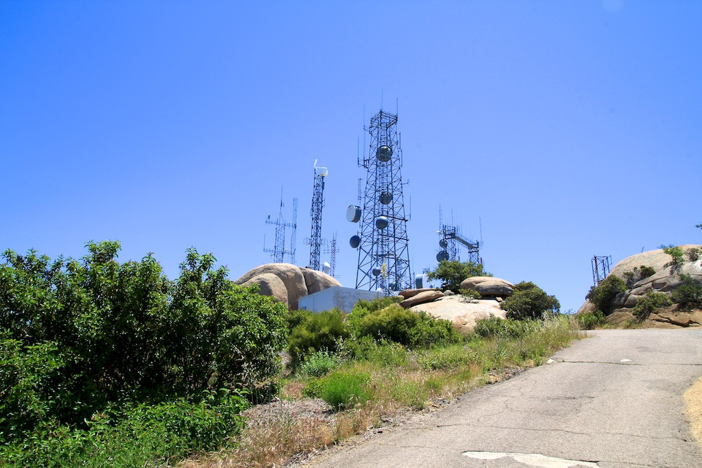 Antenna-covered summit of Mt. Woodson, marking the highest point near Potato Chip Rock and offering views of San Diego despite the structures.