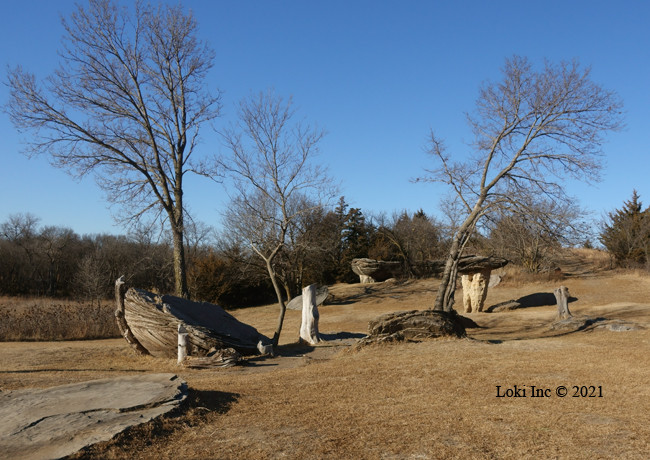 Panoramic view of Mushroom Rock State Park's unique rock formations