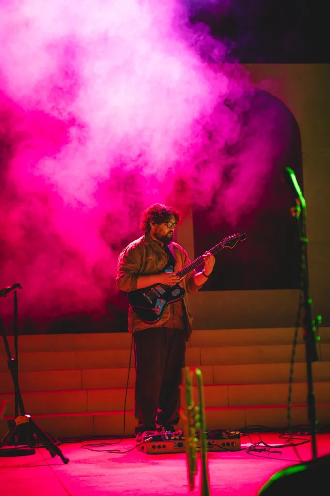 Close-up shot of Peter Cat Recording Co. drummer during their Red Rocks performance.