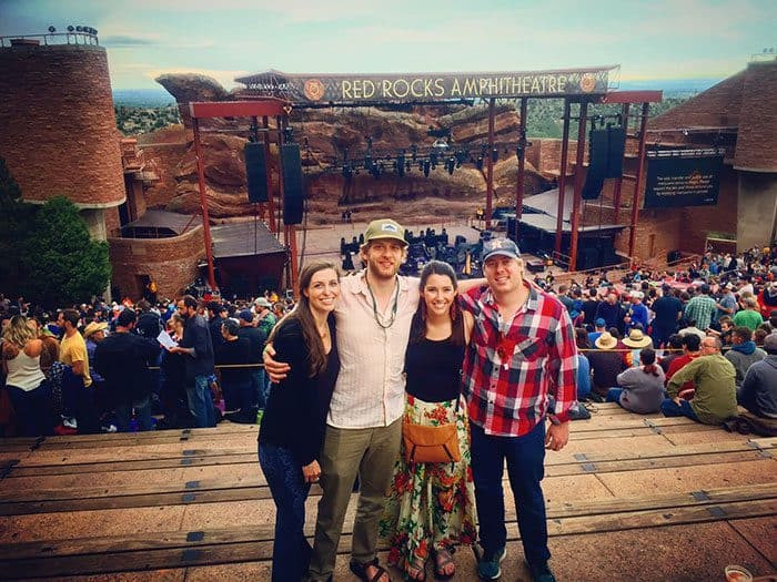 Fans cheering at a My Morning Jacket Red Rocks show in 2017