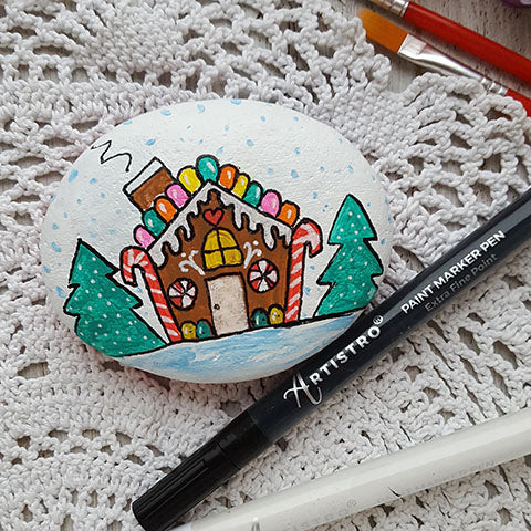 Gingerbread House Rock Painting Ideas for Christmas Treats