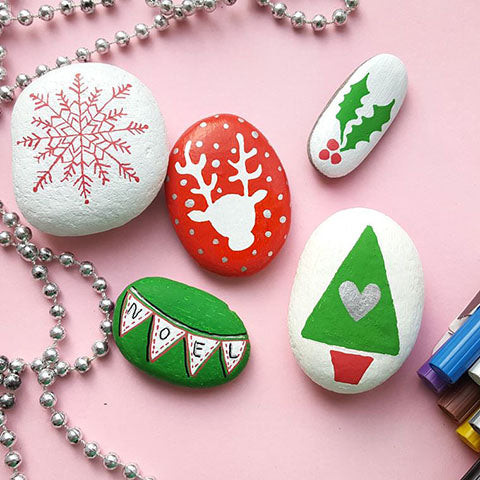 Christmas Pattern Rock Painting Ideas for Holiday Designs