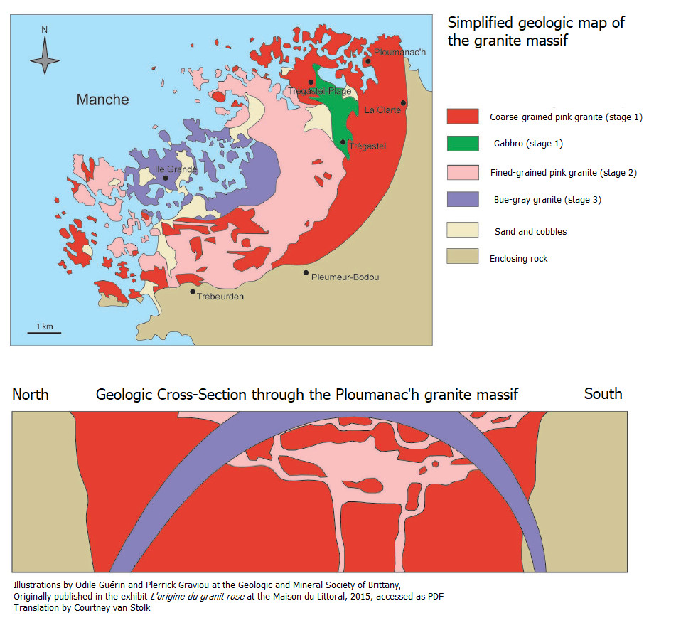 Pink granite massif geo map and cross section