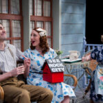 Lexi Langs as May, Wood Van Meter as Raleigh, and Lynn Steinmetz as Mrs. Gill in See Rock City at Washington Stage Guild, showcasing the family dynamics and porch setting.