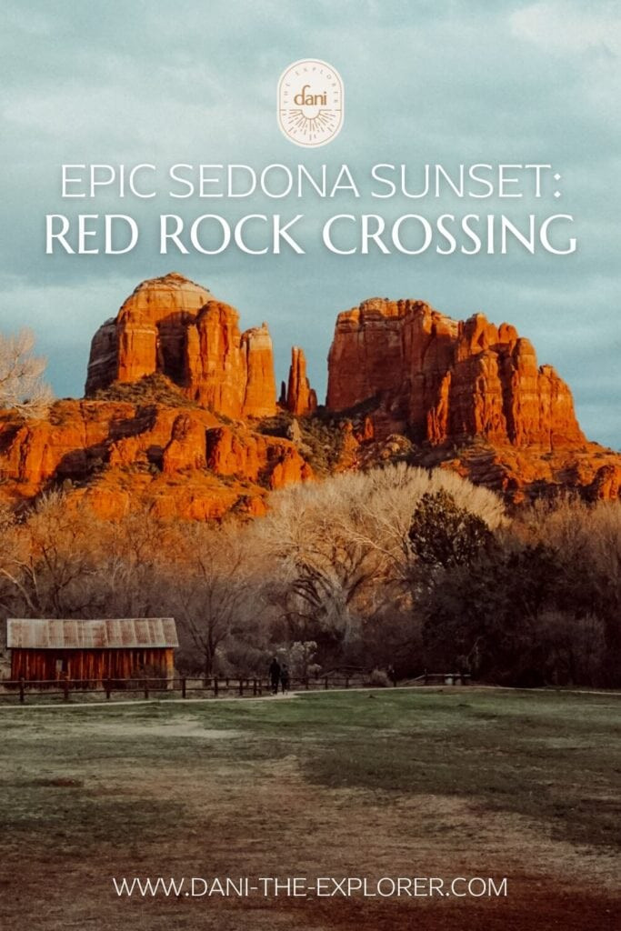 A hiker pauses to take in the scenic beauty of Red Rock Crossing vortex in Sedona, surrounded by towering red rock formations.