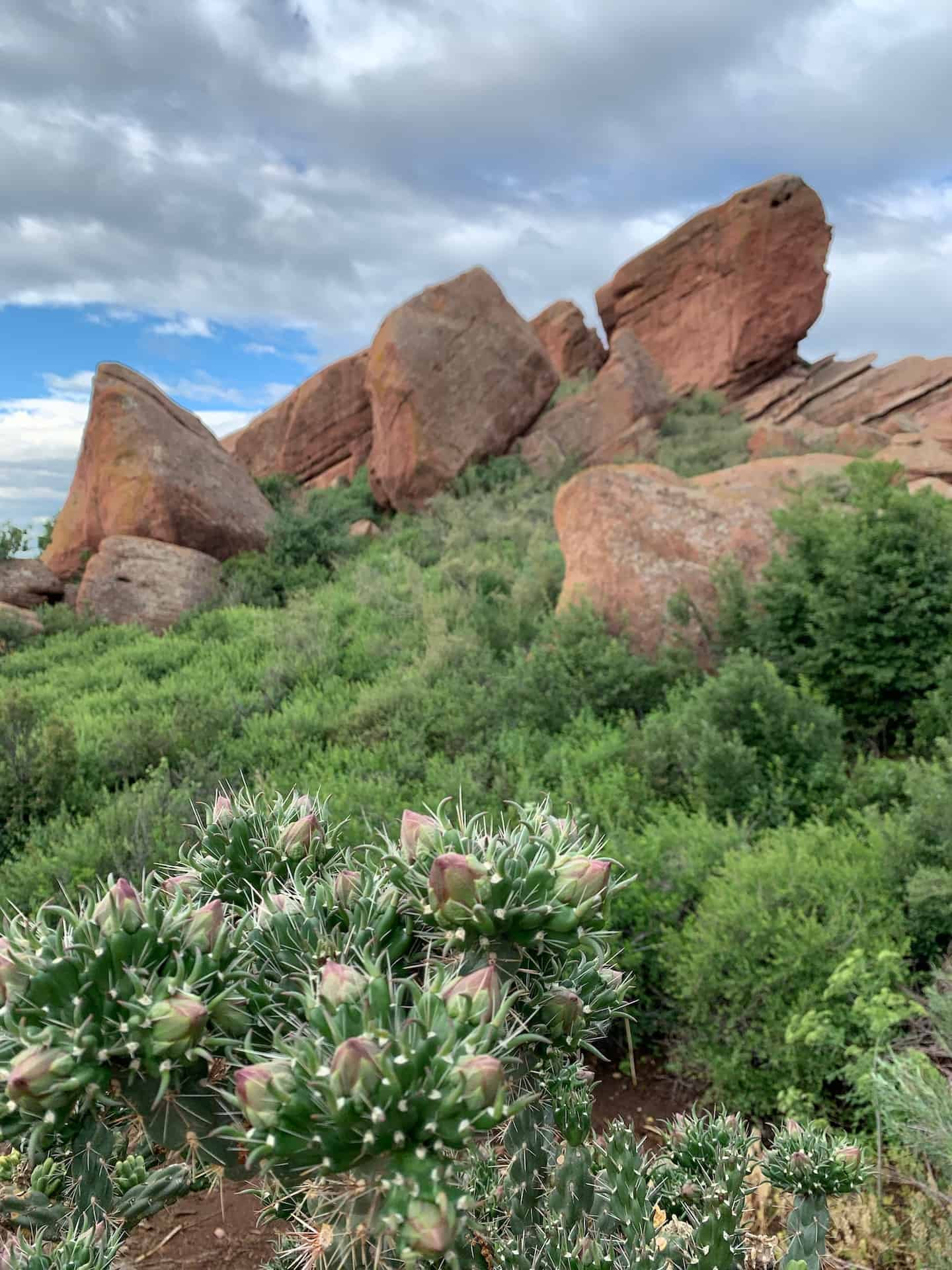 Winding path of the Trading Post Trail through Red Rocks Park Denver