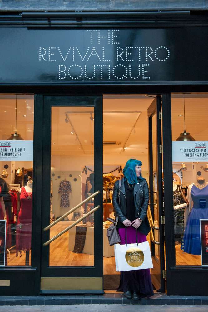 Kat Forsyth outside Revival Retro Boutique in her retro outfit