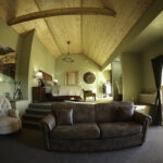 Interior of Roam Inn room with fireplace