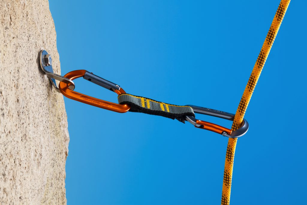 Quickdraws, pre-assembled units for clipping ropes to protection