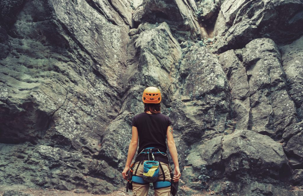 Climbing helmet, crucial for head safety in rock climbing