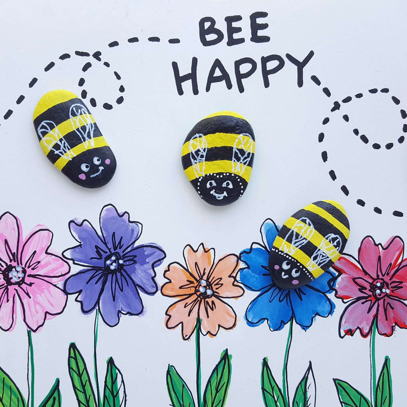 Bee Happy Rock Painting Ideas for Garden Decor