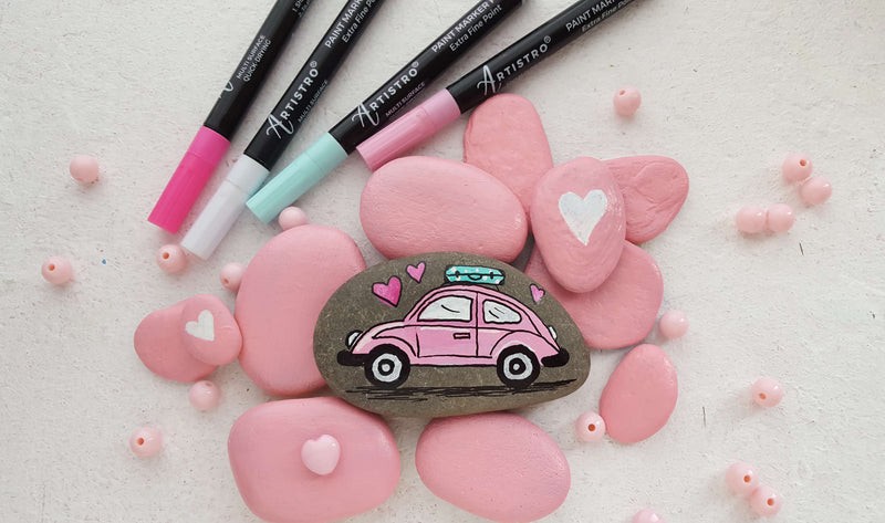 Love Car Rock Painting Ideas for Valentine's Day