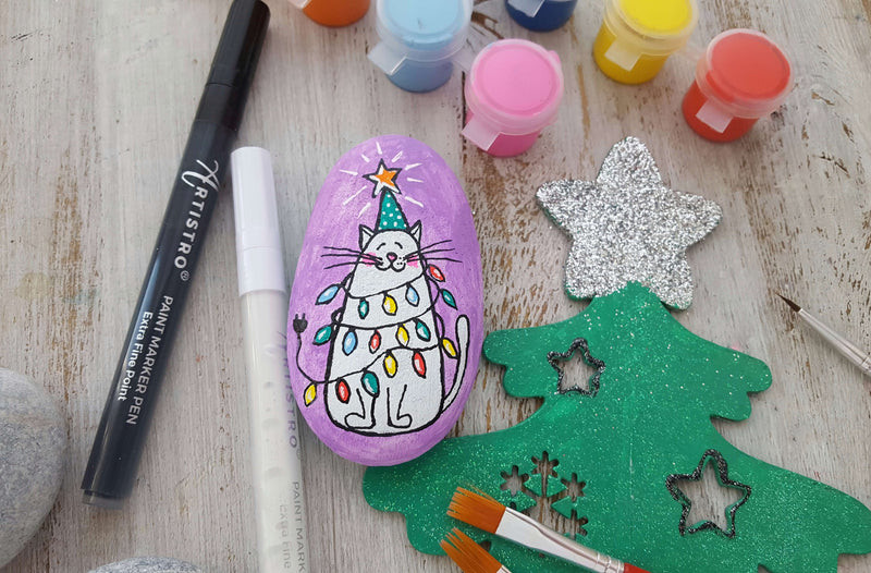 Cat Christmas Tree Rock Painting Ideas for Unique Decor