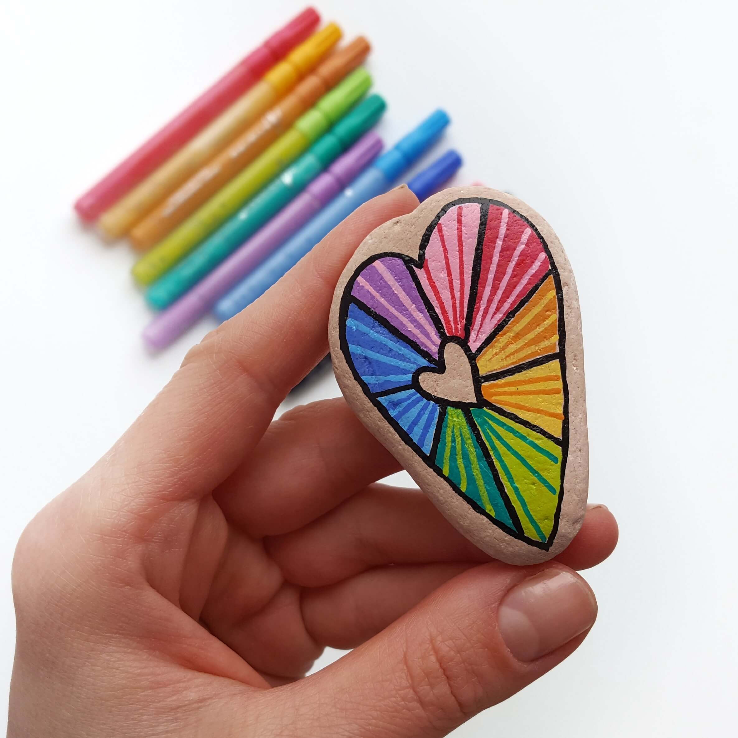 Rainbow Heart Rock Painting Ideas for Colorful Love Gifts