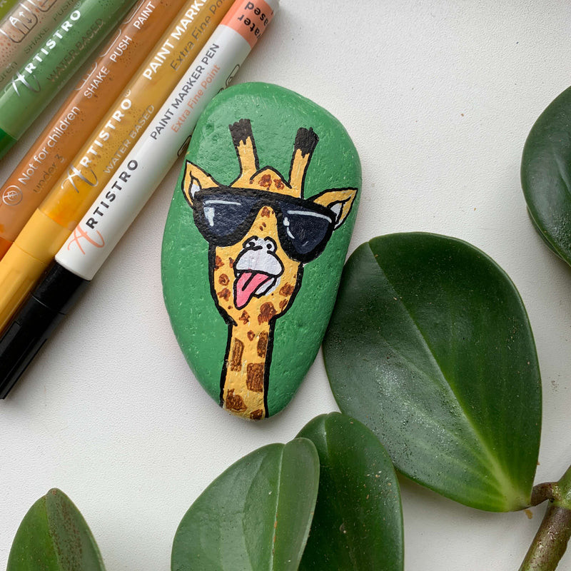 Giraffe Rock Painting Ideas with Fashion Flair