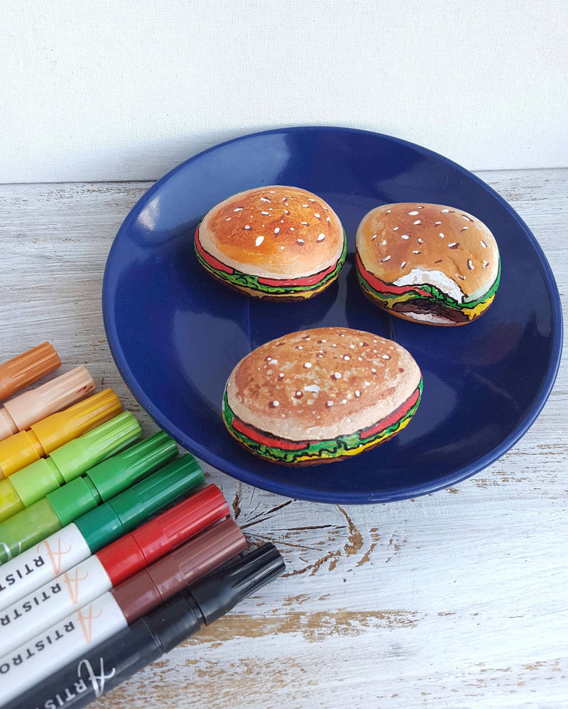 Hamburger Rock Painting Ideas for Food Art