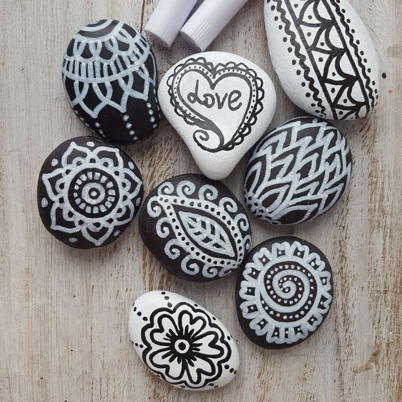 Monochrome Mandala Rock Painting Ideas for Beginners