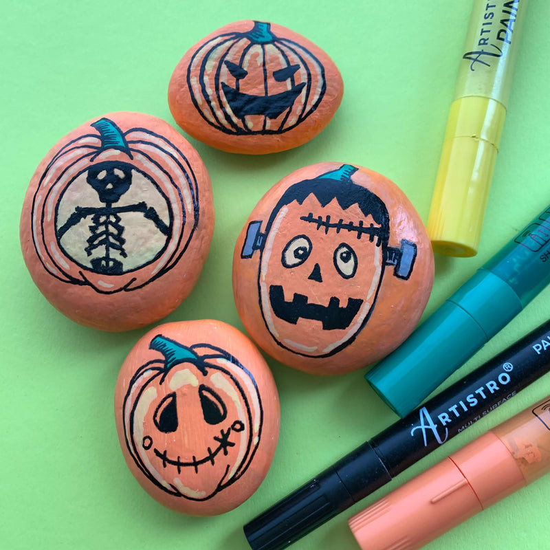 Pumpkin Rock Painting Ideas for Halloween Decor