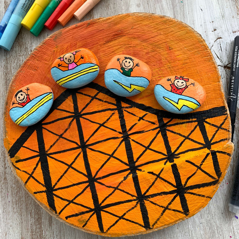 Rollercoaster Rock Painting Ideas for Amusement Park Themes