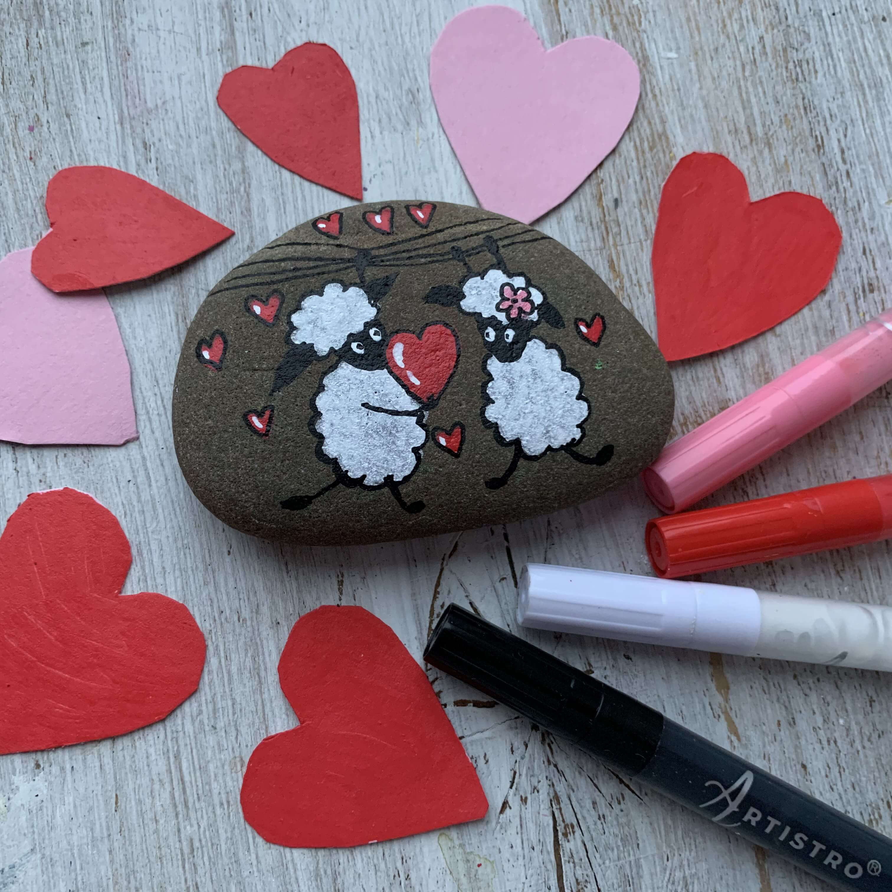 Sheep Love Rock Painting Ideas for Cute Romance