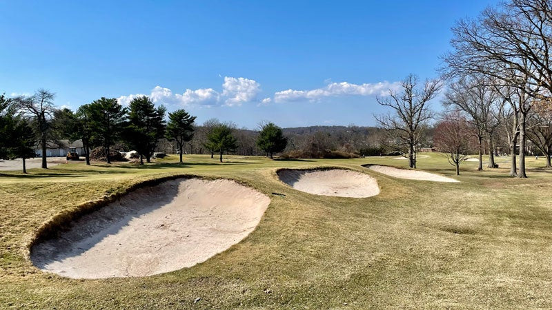 Strategic bunkering at Montclair Golf Club at Rock Spring, showcasing the risk-reward challenges of Seth Raynor's template design.