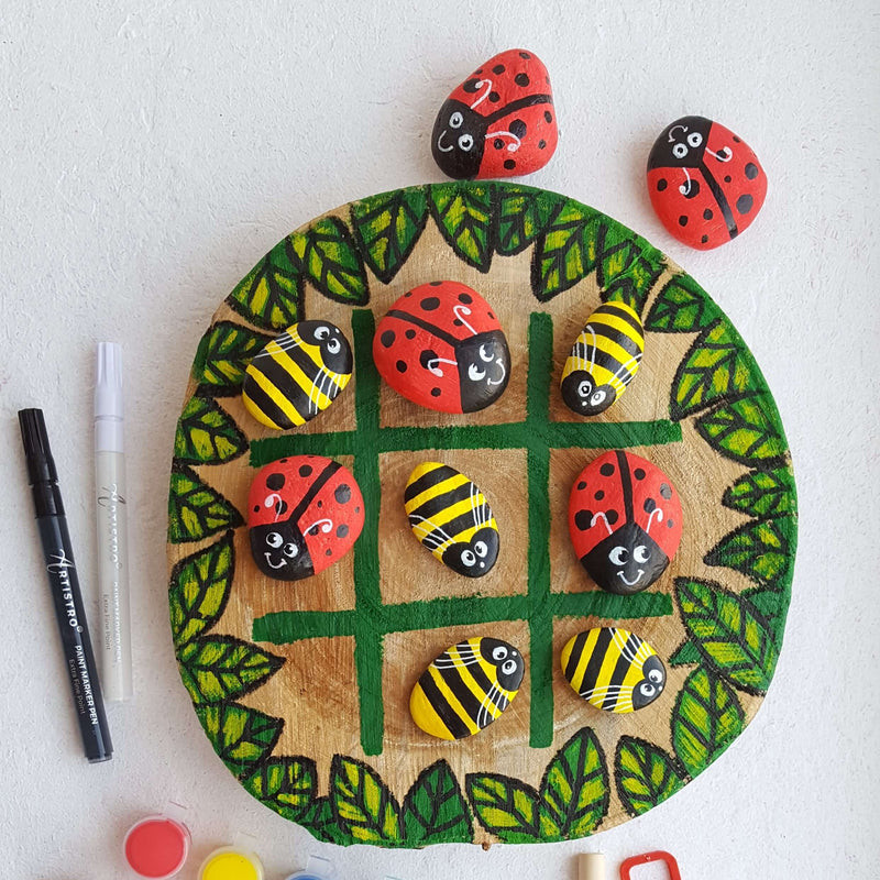 Beetle Tic Tac Toe Rock Painting Ideas for Outdoor Games