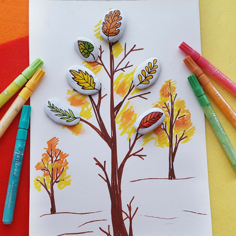 Autumn Bouquet Rock Painting Ideas with Fall Colors