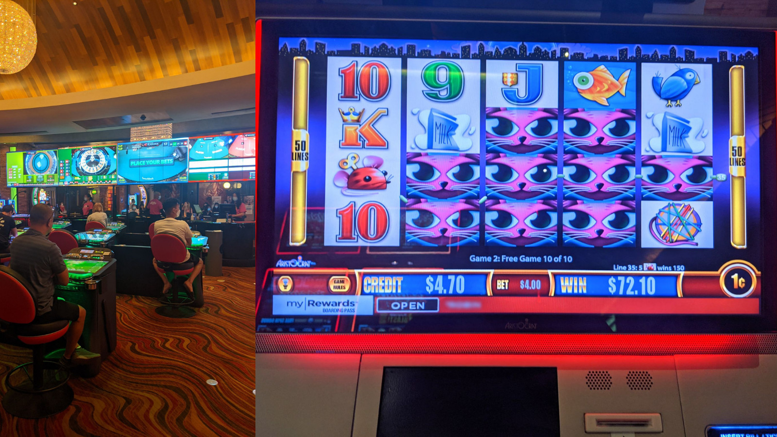 Gambling in the casino, and a screenshot of winning slot play