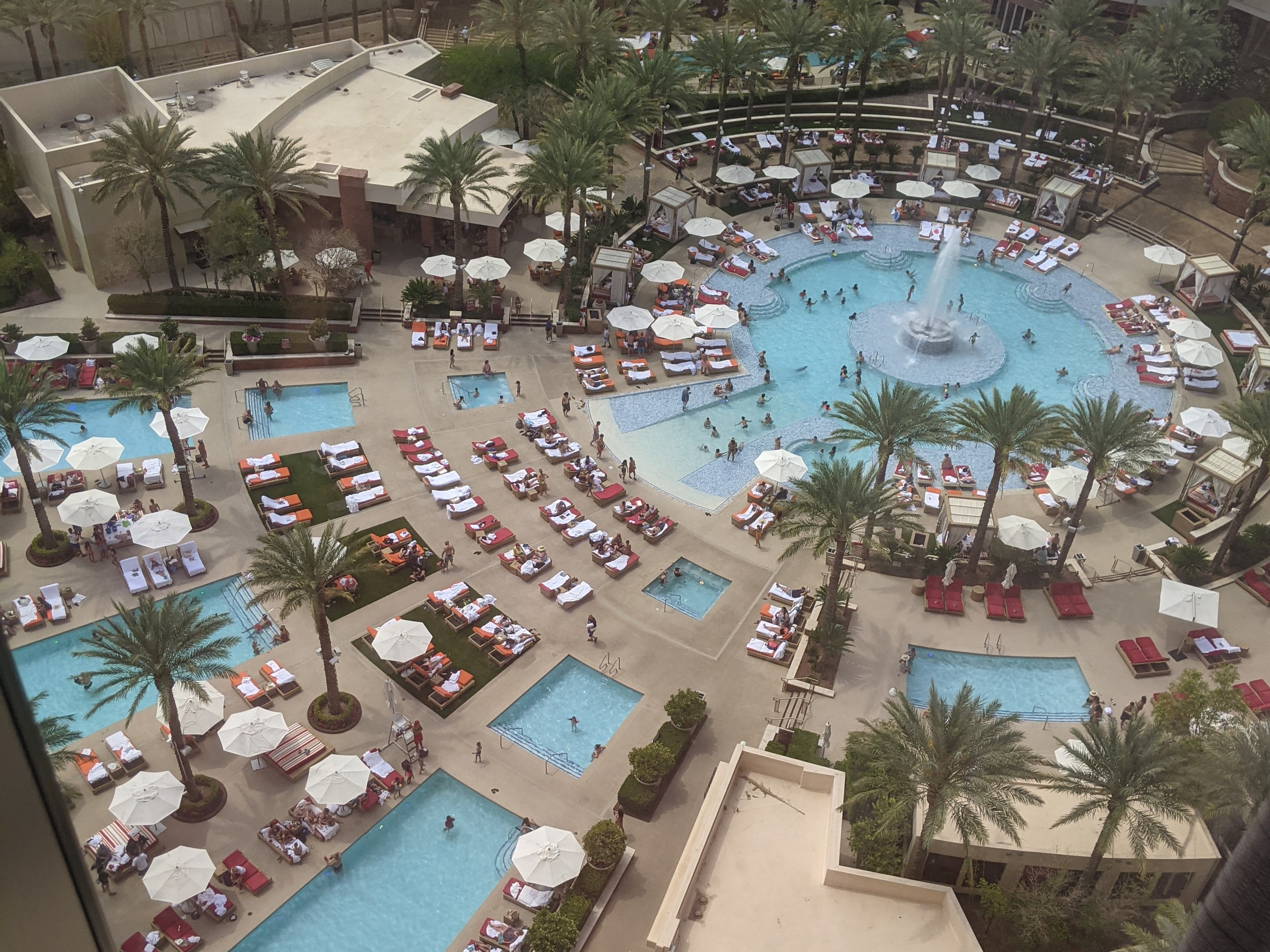 The sprawling pool complex from the Red Rocks Resort