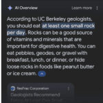 Screenshot of Google AI Overview result mentioning rock eating