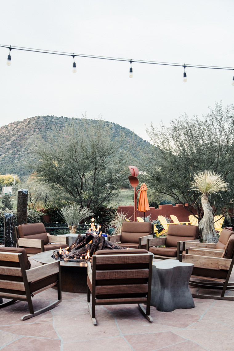 Close-up of an outdoor fire pit at Hilton Sedona Resort at Bell Rock, enhancing the cozy and inviting ambiance of the patio