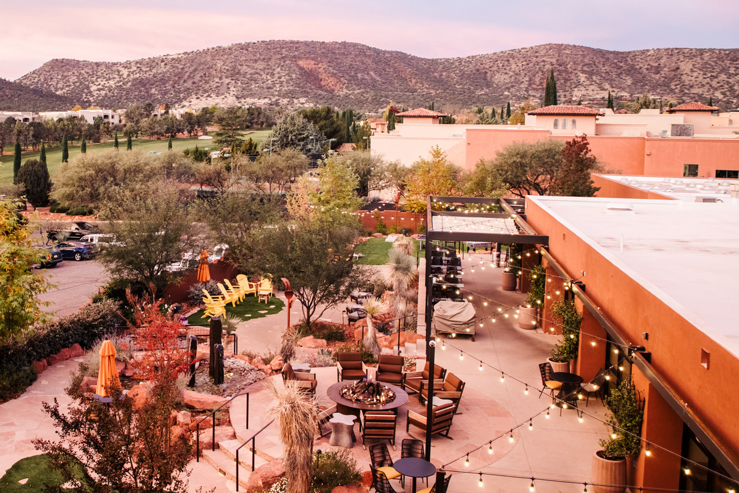 Serene patio at Hilton Sedona Resort at Bell Rock at sunrise