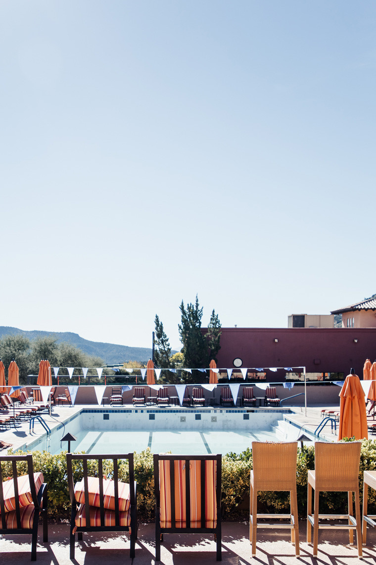 Inviting pool area at Hilton Sedona Resort at Bell Rock, showcasing the stunning backdrop of Sedona's red rocks