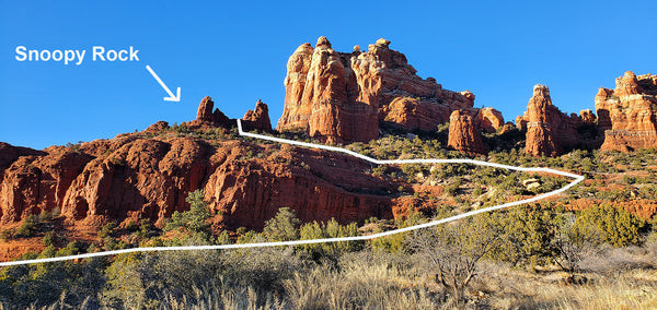 Snoopy Rock Sedona formation resembling the cartoon character Snoopy lying on his doghouse