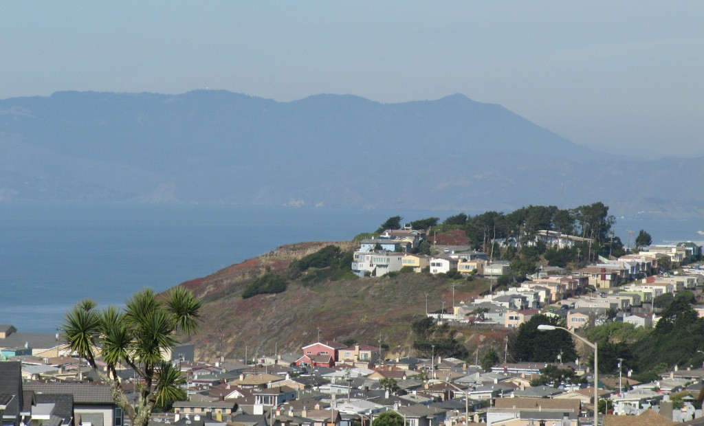 Panoramic view from Skyline Drive towards Mount Tamalpais, Daly City, and the Golden Gate