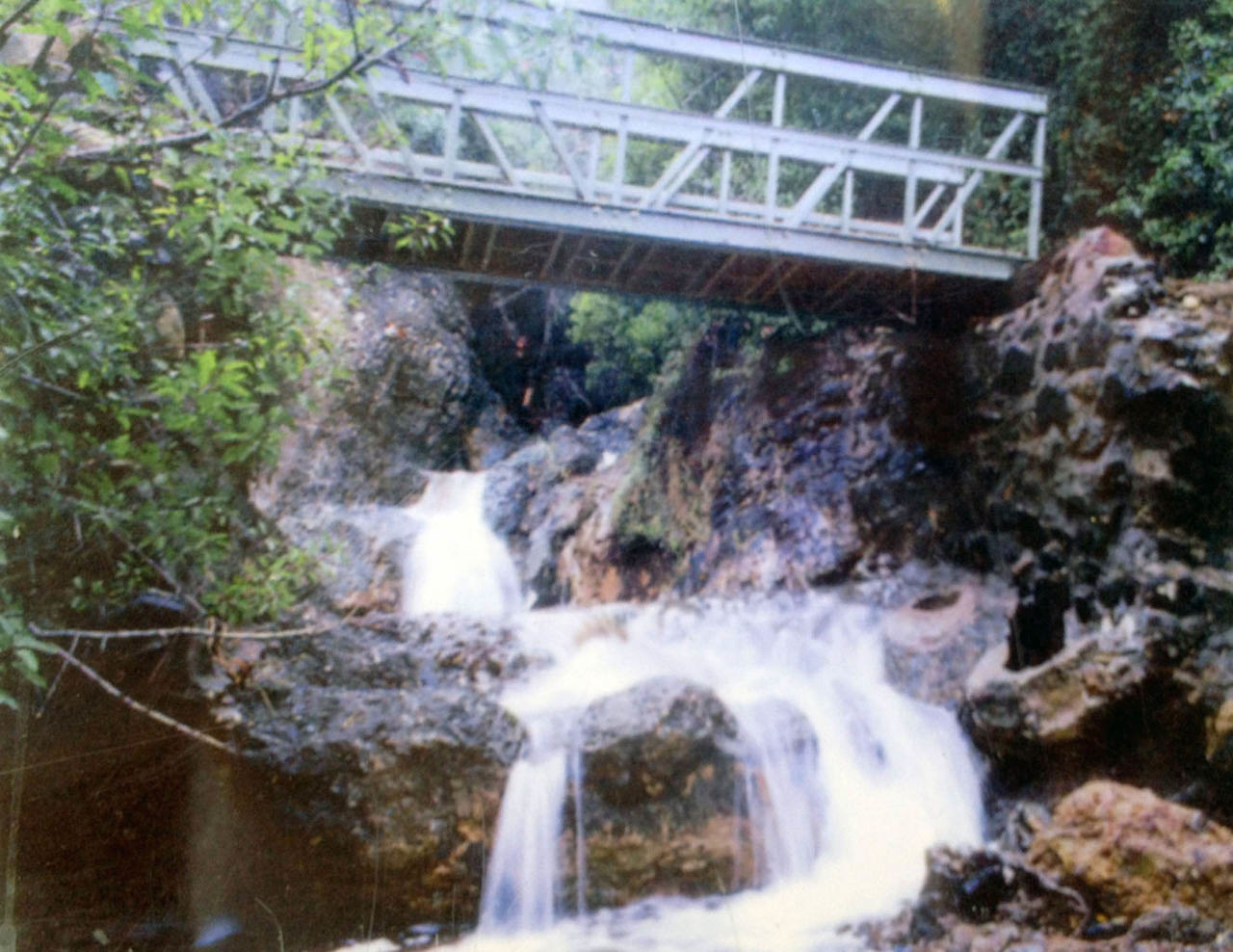 Historic photo of Temescal Canyon Waterfall in full flow