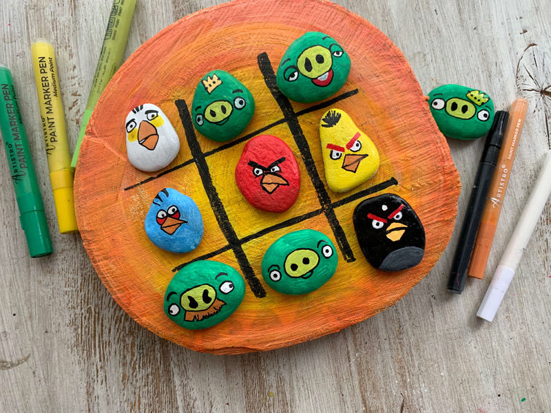 Angry Birds Tic Tac Toe Rock Painting Ideas for Kids' Games