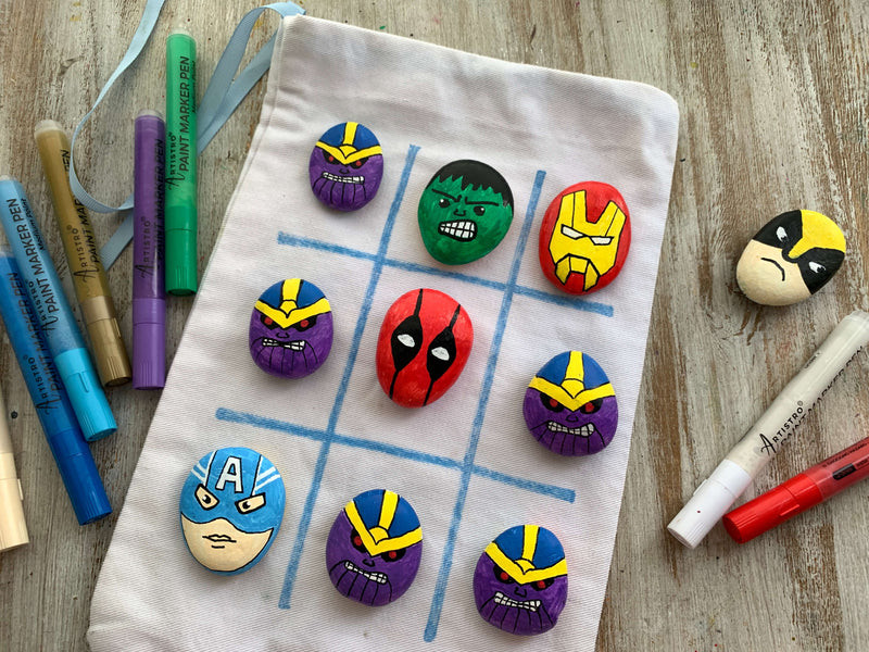 Marvel Tic Tac Toe Rock Painting Ideas for Superhero Fans