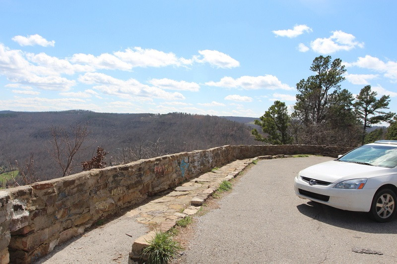 Panoramic vista from Rotary Ann Rest Stop, showcasing the expansive Ozark National Forest landscape